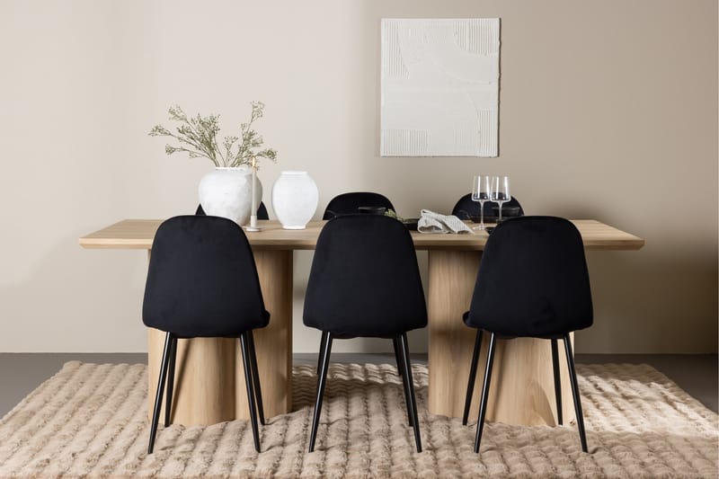 Olivia Spisegruppe 210 cm Rektangulær med 6 Polar stole - Whitewash/Svart - Møbler - Borde - Spisebordssæt