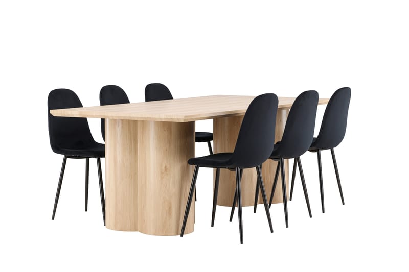 Olivia Spisegruppe 210 cm Rektangulær med 6 Polar stole - Whitewash/Svart - Møbler - Borde - Spisebordssæt