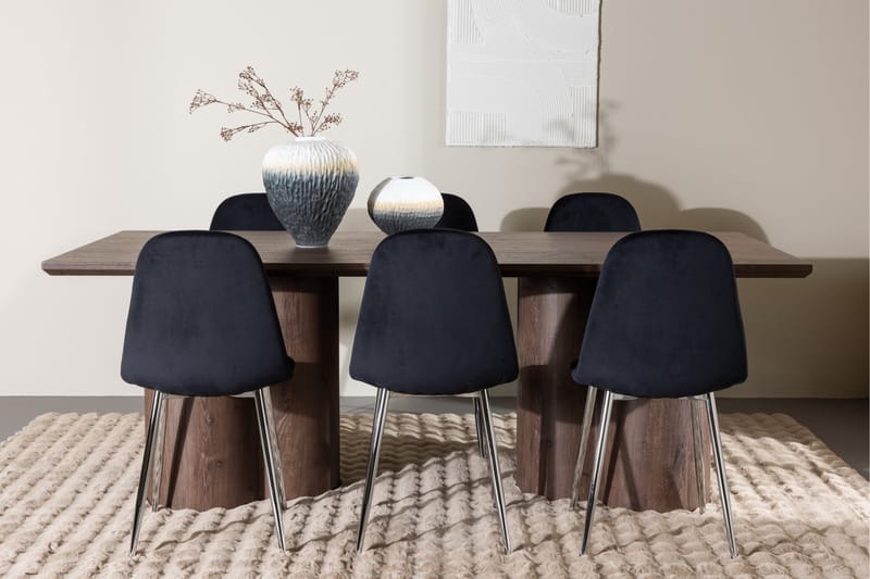 Olivia Spisegruppe 210 cm Rektangulær med 6 Polar stole - Mocca/Svart - Møbler - Borde - Spisebordssæt