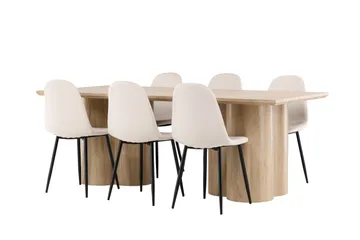 Olivia Spisegruppe 210 cm Rektangulær med 6 Polar stole - Whitewash/Beige - Møbler - Borde - Spisebordssæt