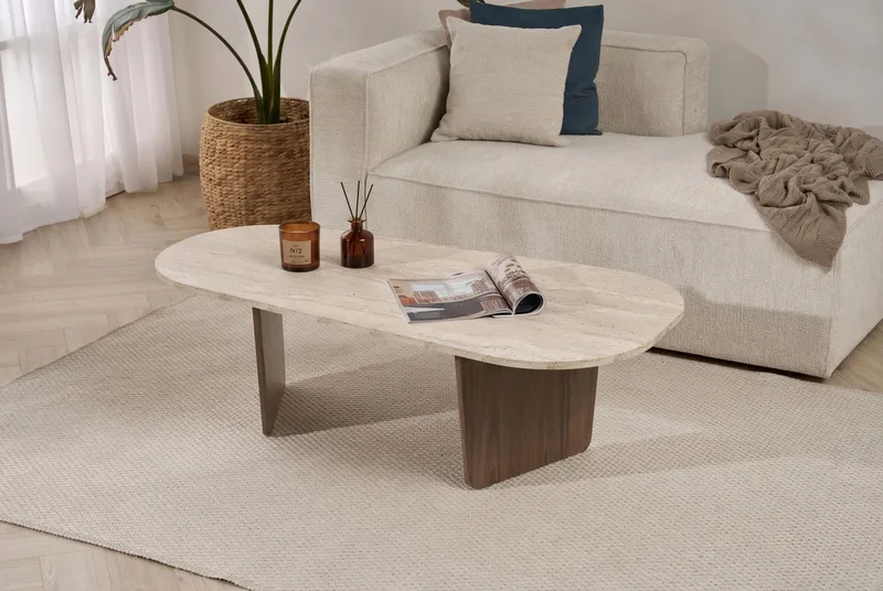 Omari Sofabord 130 cm - Travertin og valnød - Møbler - Borde - Sofabord