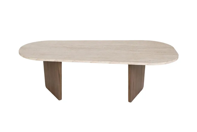Omari Sofabord 130 cm, Travertin og valnød