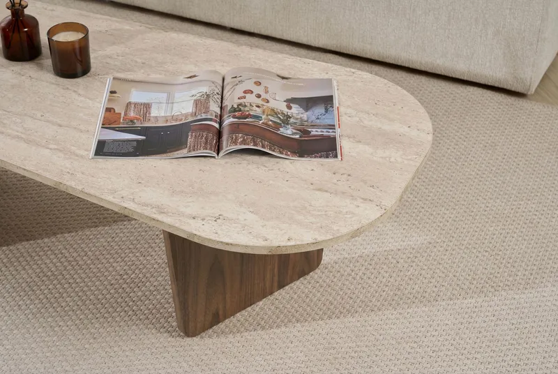 Omari Sofabord 130 cm - Travertin og valnød - Møbler - Borde - Sofabord