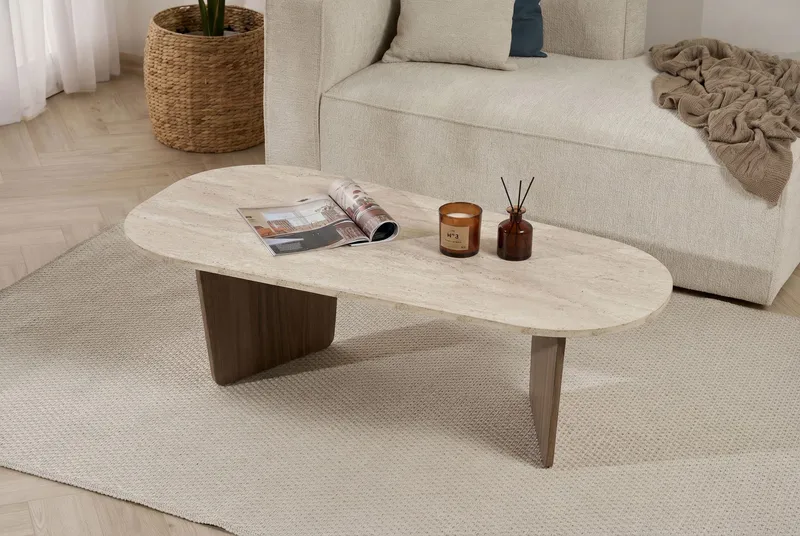 Omari Sofabord 130 cm - Travertin og valnød - Møbler - Borde - Sofabord