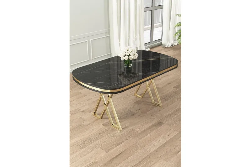Omin Spisebord 168 cm Oval - Sort Marmor/Guld - Møbler - Borde - Spisebord og køkkenbord