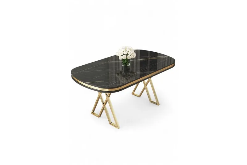 Omin Spisebord 168 cm Oval - Sort Marmor/Guld - Møbler - Borde - Spisebord og køkkenbord