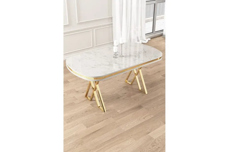 Omin Spisebord 168 cm Rektangulær - Hvid Marmor/Guld - Møbler - Borde - Spisebord og køkkenbord
