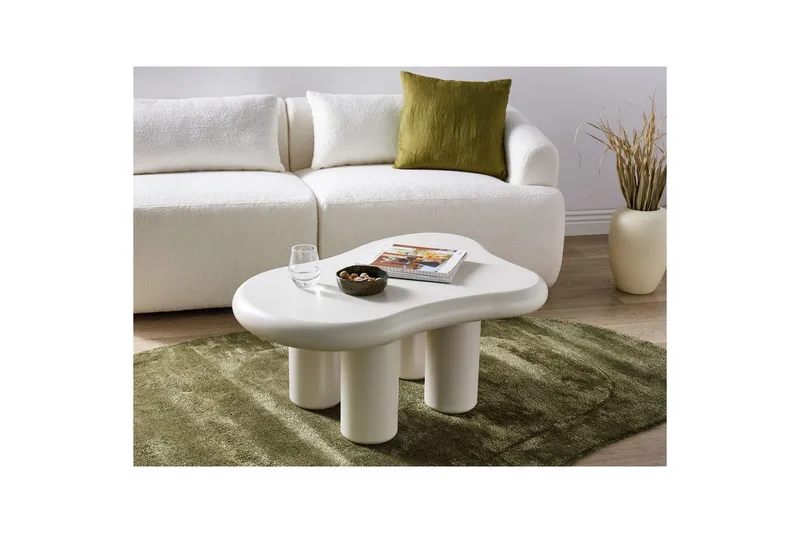 Ondle Asymmetrisk Sofabord 92 cm i Træ med Organisk Form - Hvid - Møbler - Borde - Sofabord