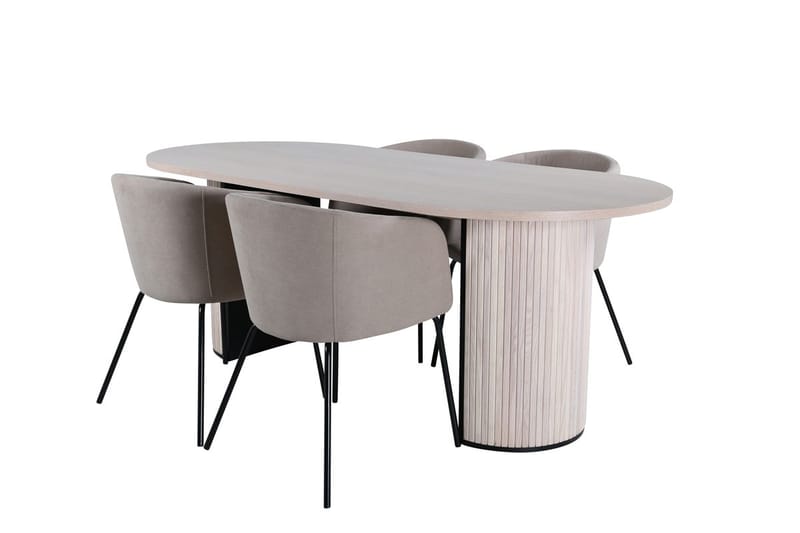 Oval matgrupp Venture Home Beige Ljust trä 4st - Møbler - Borde - Spisebordssæt