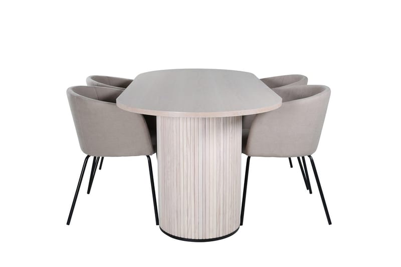 Oval matgrupp Venture Home Beige Ljust trä 4st - Møbler - Borde - Spisebordssæt