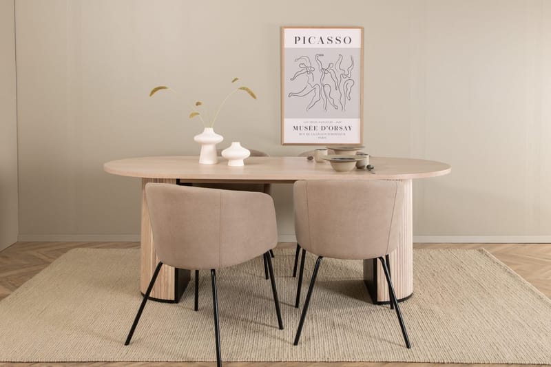 Oval matgrupp Venture Home Beige Ljust trä 4st - Møbler - Borde - Spisebordssæt