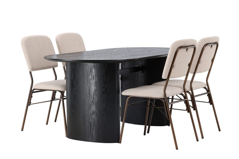 Oval matgrupp Venture Home Beige Mörkbrun 4st - Mørkebrun - Møbler - Borde - Spisebordssæt