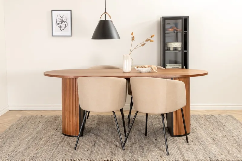 Oval matgrupp Venture Home Beige Mörkt trä 4st - Møbler - Borde - Spisebordssæt