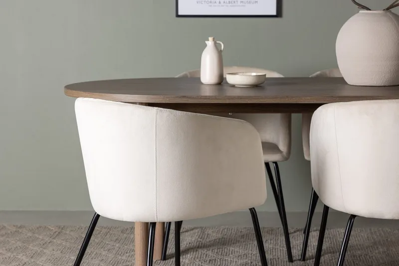 Oval matgrupp Venture Home Beige Natur 4st - Møbler - Borde - Spisebordssæt