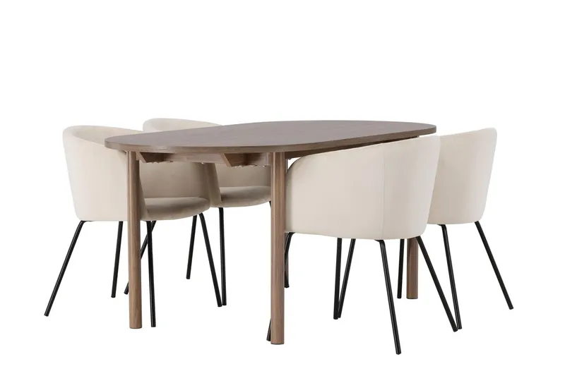 Oval matgrupp Venture Home Beige Natur 4st - Møbler - Borde - Spisebordssæt