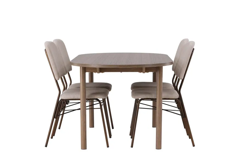 Oval matgrupp Venture Home Beige Natur 4st - Møbler - Borde - Spisebordssæt