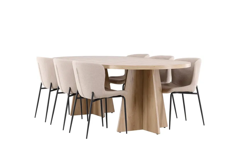 Oval matgrupp Venture Home Beige Natur 6st - Møbler - Borde - Spisebordssæt