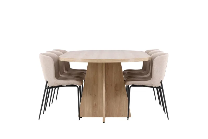 Oval matgrupp Venture Home Beige Natur 6st - Møbler - Borde - Spisebordssæt