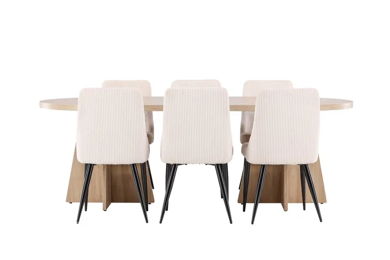 Oval matgrupp Venture Home Beige Natur 6st - Møbler - Borde - Spisebordssæt