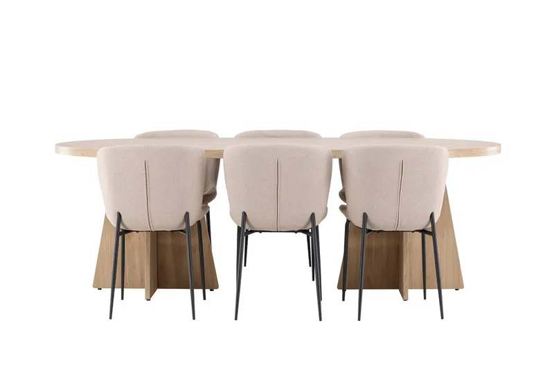 Oval matgrupp Venture Home Beige Natur 6st - Møbler - Borde - Spisebordssæt