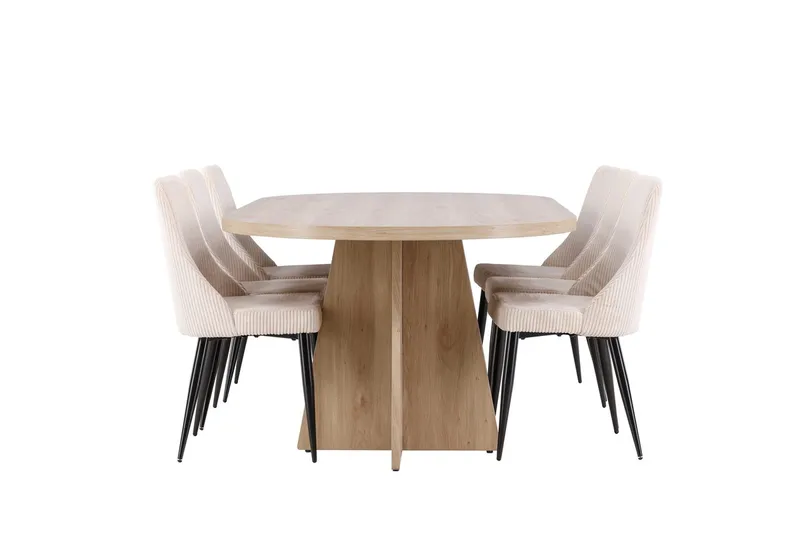 Oval matgrupp Venture Home Beige Natur 6st - Møbler - Borde - Spisebordssæt