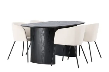 Oval matgrupp Venture Home Beige Svart 4st - Møbler - Borde - Spisebordssæt