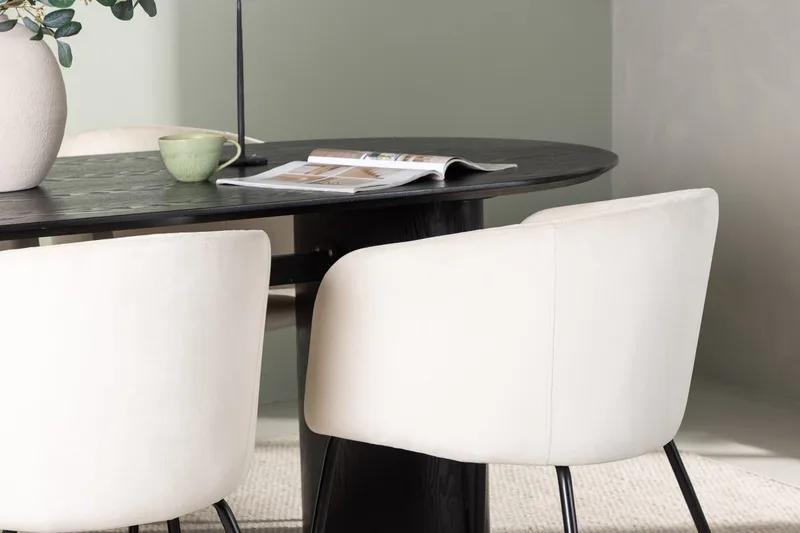 Oval matgrupp Venture Home Beige Svart 4st - Møbler - Borde - Spisebordssæt