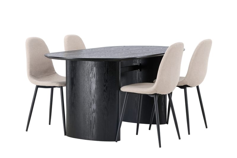 Oval matgrupp Venture Home Beige Svart 4st - Møbler - Borde - Spisebordssæt