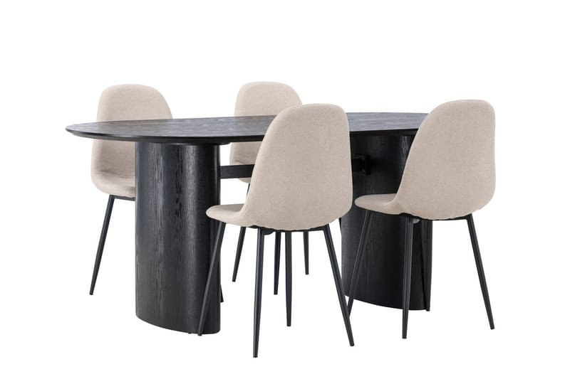 Oval matgrupp Venture Home Beige Svart 4st - Møbler - Borde - Spisebordssæt
