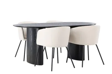 Oval matgrupp Venture Home Beige Svart 4st - Møbler - Borde - Spisebordssæt