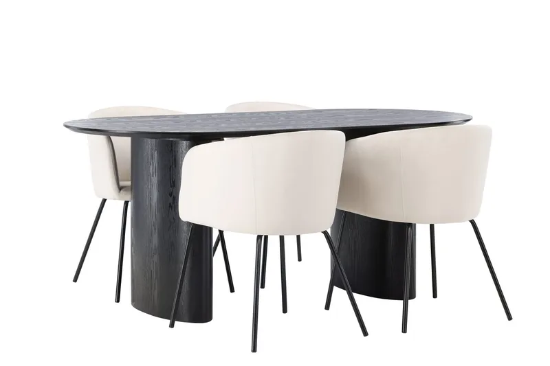 Oval matgrupp Venture Home Beige Svart 4st - Møbler - Borde - Spisebordssæt