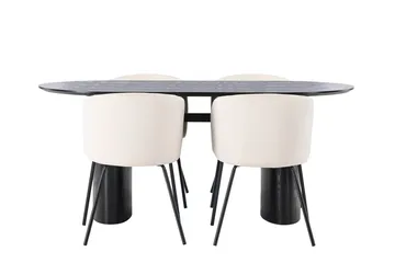 Oval matgrupp Venture Home Beige Svart 4st - Møbler - Borde - Spisebordssæt