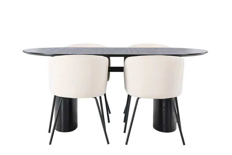 Oval matgrupp Venture Home Beige Svart 4st - Møbler - Borde - Spisebordssæt