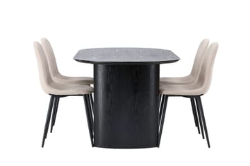 Oval matgrupp Venture Home Beige Svart 4st - Møbler - Borde - Spisebordssæt