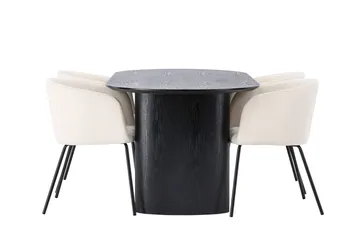 Oval matgrupp Venture Home Beige Svart 4st - Møbler - Borde - Spisebordssæt