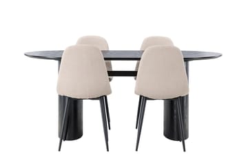 Oval matgrupp Venture Home Beige Svart 4st - Møbler - Borde - Spisebordssæt