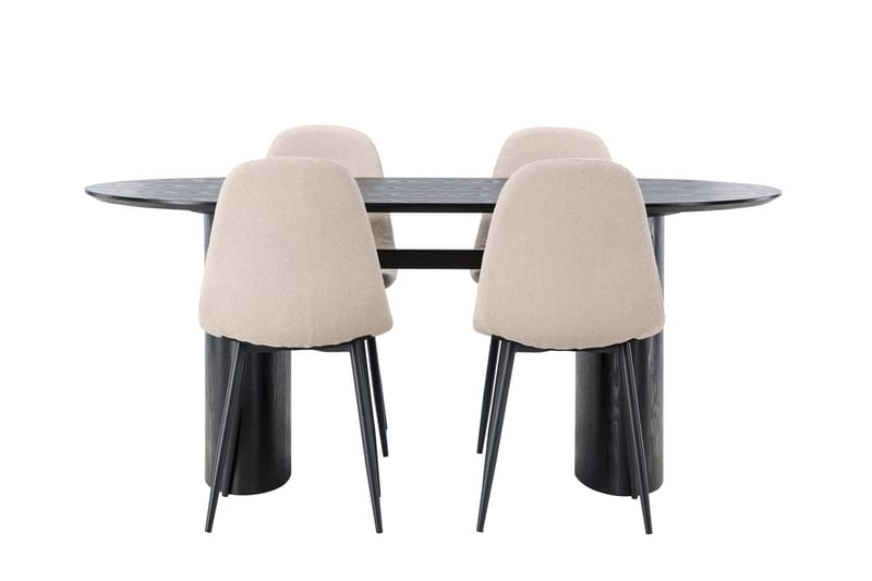 Oval matgrupp Venture Home Beige Svart 4st - Møbler - Borde - Spisebordssæt