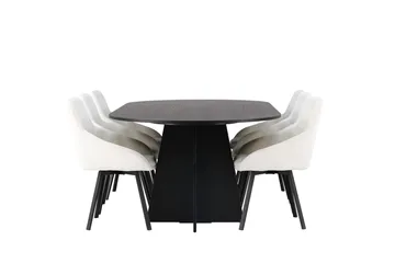 Oval matgrupp Venture Home Beige Svart 6st - Møbler - Borde - Spisebordssæt