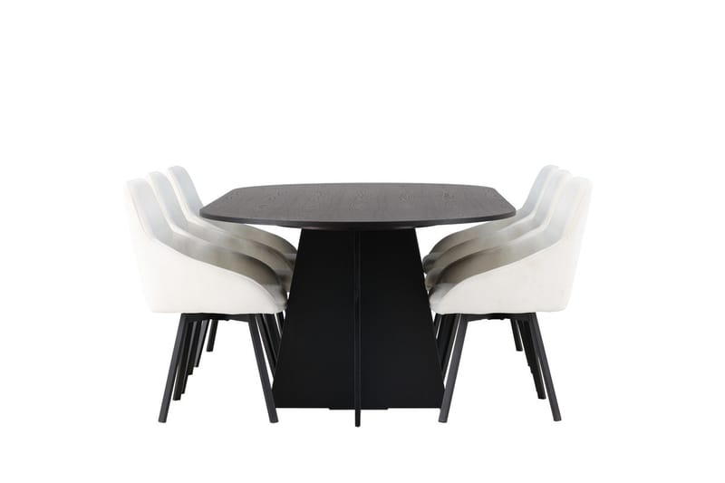 Oval matgrupp Venture Home Beige Svart 6st - Møbler - Borde - Spisebordssæt
