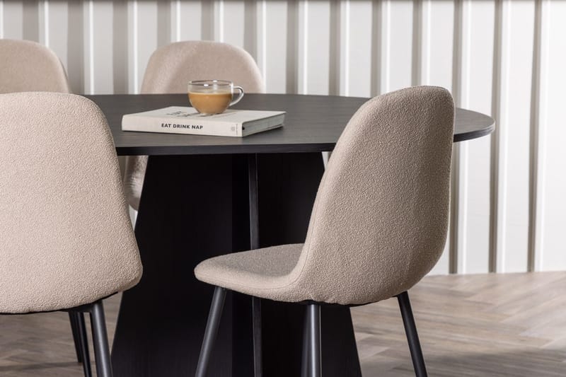 Oval matgrupp Venture Home Beige Svart 6st - Møbler - Borde - Spisebordssæt