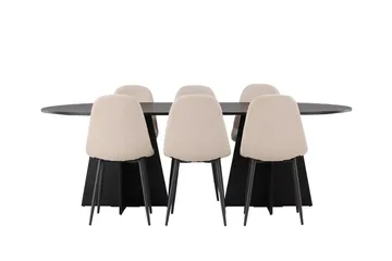 Oval matgrupp Venture Home Beige Svart 6st - Møbler - Borde - Spisebordssæt