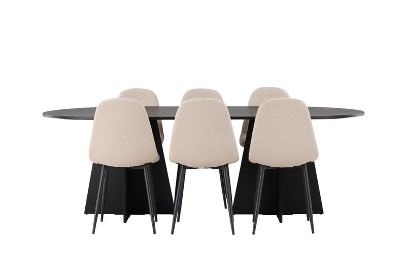 Oval matgrupp Venture Home Beige Svart 6st - Møbler - Borde - Spisebordssæt
