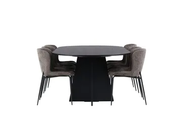 Oval matgrupp Venture Home Beige Svart 6st - Møbler - Borde - Spisebordssæt