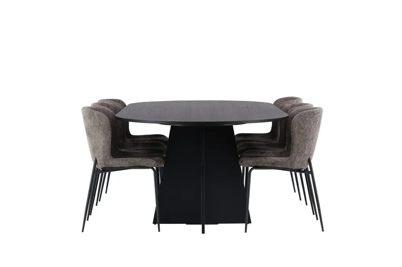 Oval matgrupp Venture Home Beige Svart 6st - Møbler - Borde - Spisebordssæt