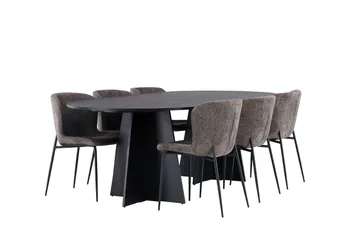 Oval matgrupp Venture Home Beige Svart 6st - Møbler - Borde - Spisebordssæt