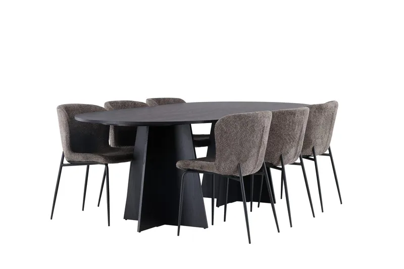 Oval matgrupp Venture Home Beige Svart 6st - Møbler - Borde - Spisebordssæt