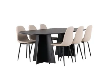 Oval matgrupp Venture Home Beige Svart 6st - Møbler - Borde - Spisebordssæt
