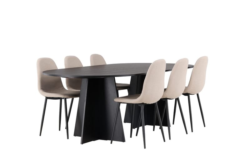 Oval matgrupp Venture Home Beige Svart 6st - Møbler - Borde - Spisebordssæt