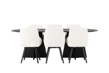 Oval matgrupp Venture Home Beige Svart 6st - Møbler - Borde - Spisebordssæt