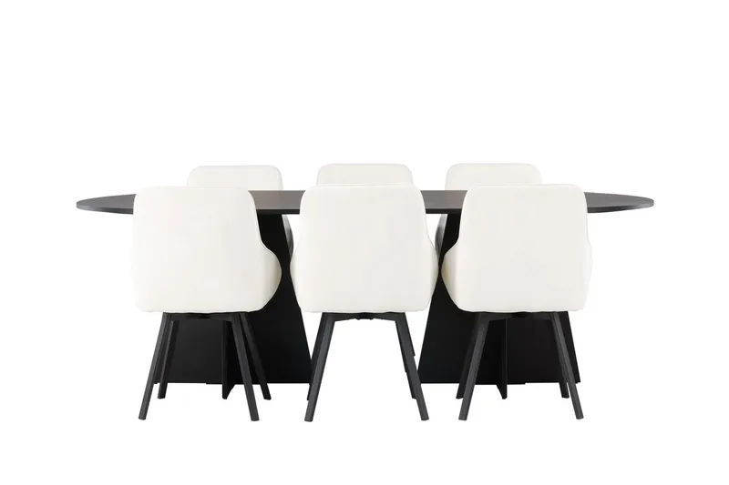 Oval matgrupp Venture Home Beige Svart 6st - Møbler - Borde - Spisebordssæt